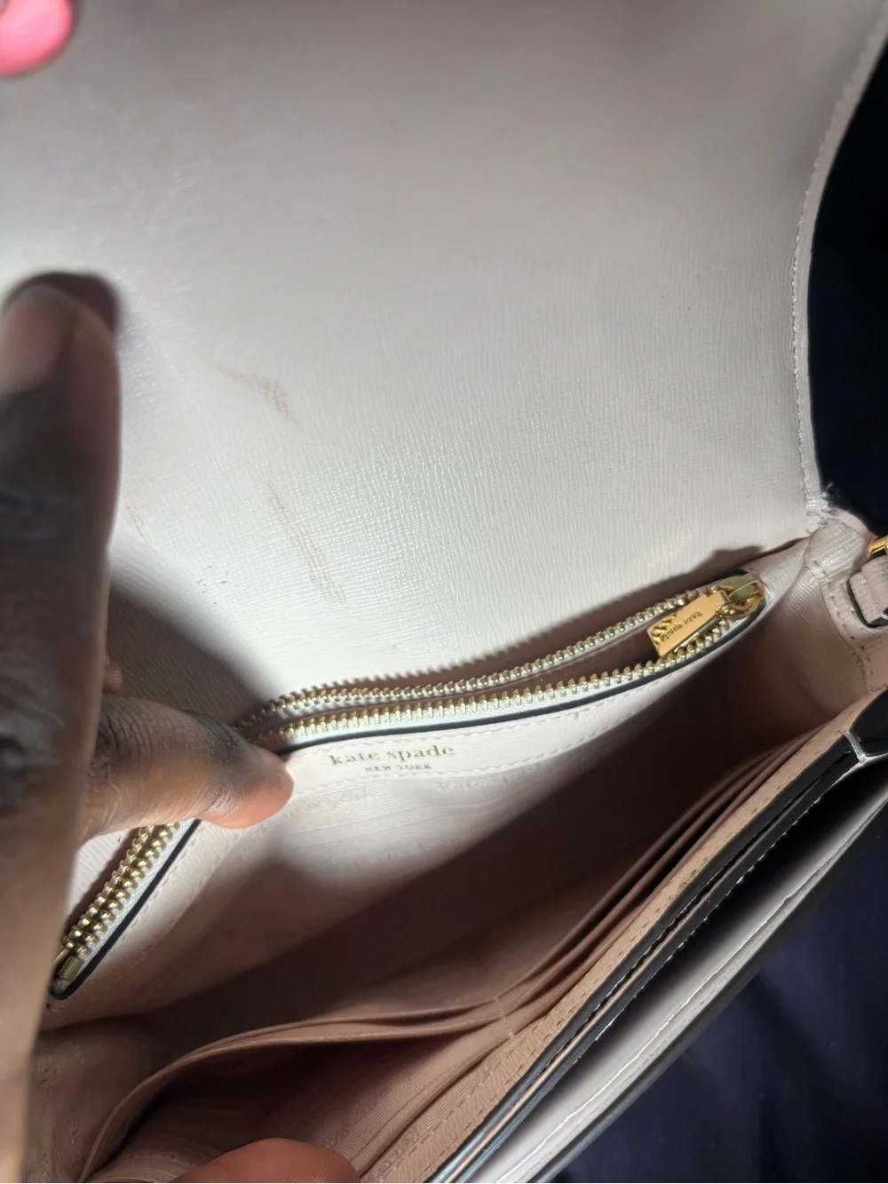 kate spade pearl-studded cream crossbody with gold chain